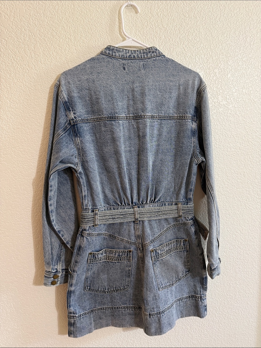 Kivari Light Blue Denim Jacket Dress with Waist Tie - Picture 3 of 3